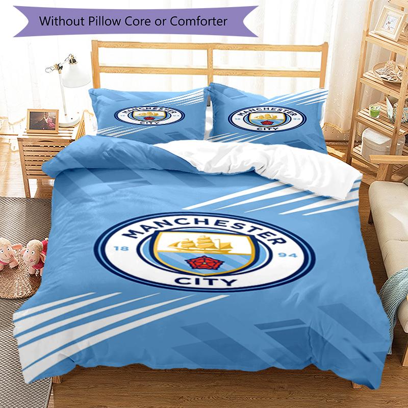 3pcs Manchester City Bedding Set Duvet Cover Closure Includes 1 Duvet Cover & 2 Pillowcases, Soft and Comfortable for All Seasons.