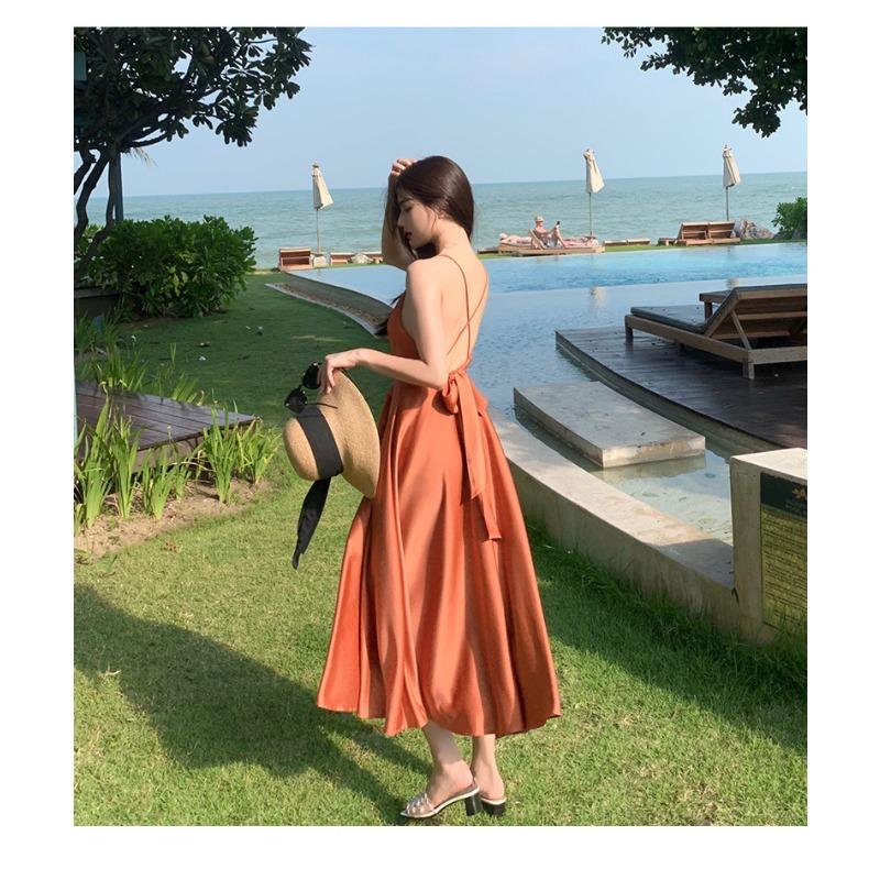 YYFS Women's Fashion Summer Spring Solid Color Print Sleeveless V-Neck High Waist Casual Dresses