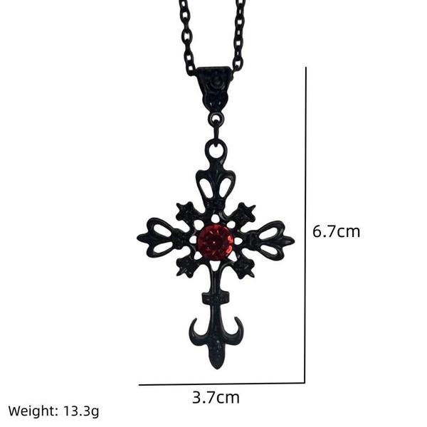 Gothic Black Vampire Cross Pendant Necklace Red Zircon Punk Jewelry Fashion Charm Manifesto Women's Wedding Party Gift