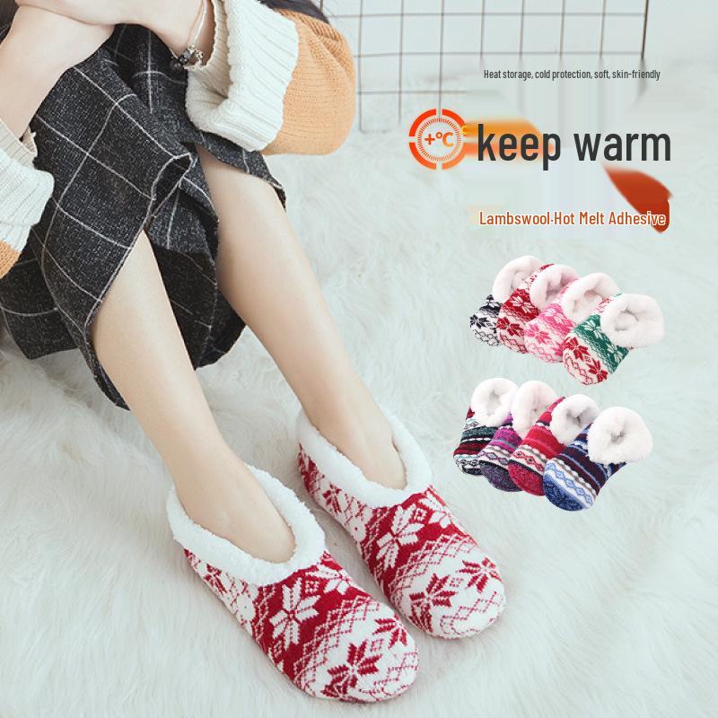 American Style Lambswool Non-Slip Indoor Slipper Socks for Adults - Winter Velvet Floor Socks