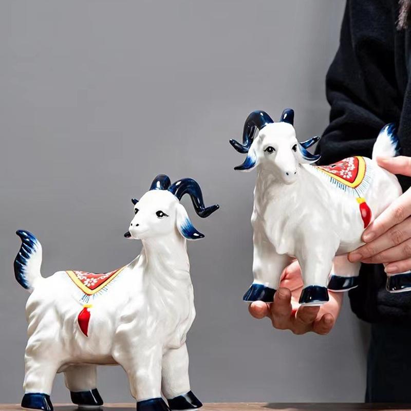 Ceramic Sheep Ornament Wine Cabinet Twelve Zodiac Sheep Porcelain Home Living Room Decoration Crafts