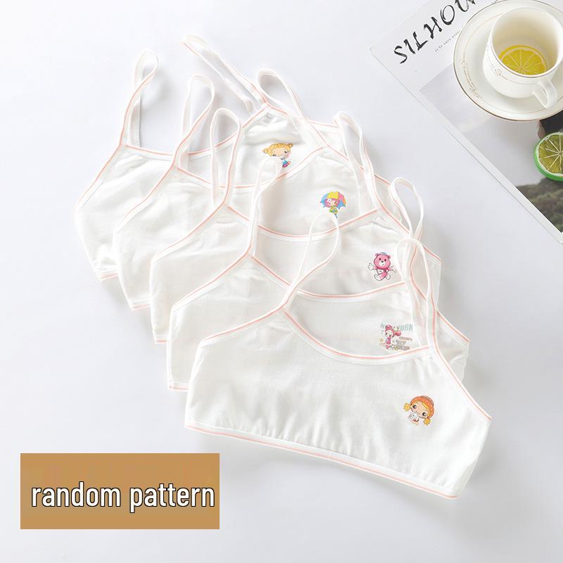 Girls' Pure Cotton Camisole Bra - Anti-Protrusion, Thin, Heart Design