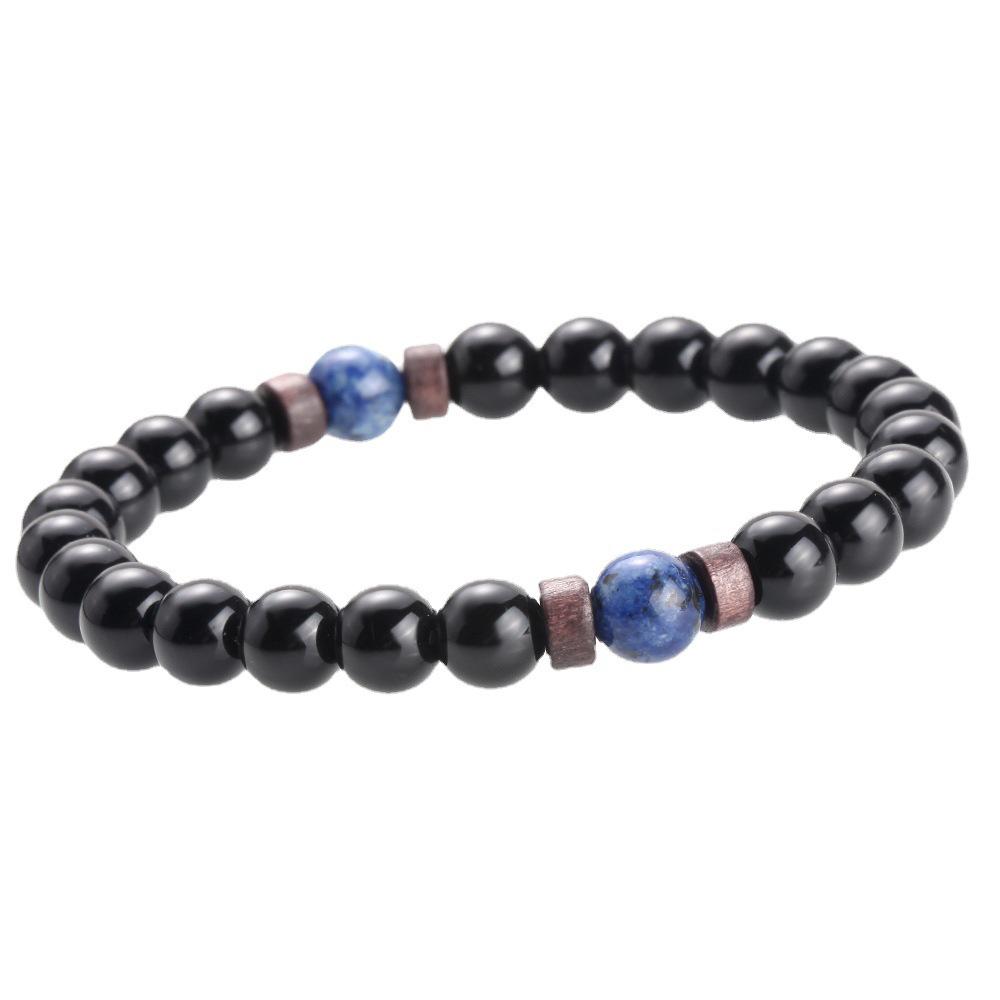 Volcanic Stone & Moonstone Men's Beaded Bracelet with Obsidian Accents