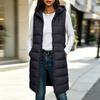 Women's Color Hooded Zip-Up Cotton Vest Mid-Length Plus Size Outerwear for Fall and Winter