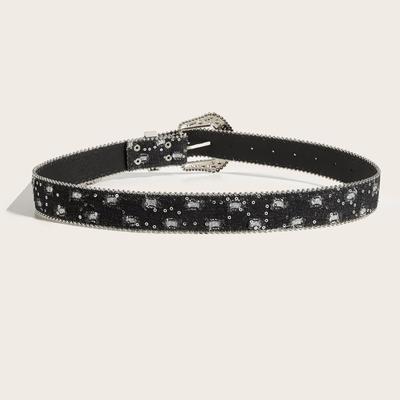 Punk PU Hüftgürtel für Jeans Stilvoller Hip Hop Gürtel Bund Glitzernde Schnalle mit Paillettenbesatz