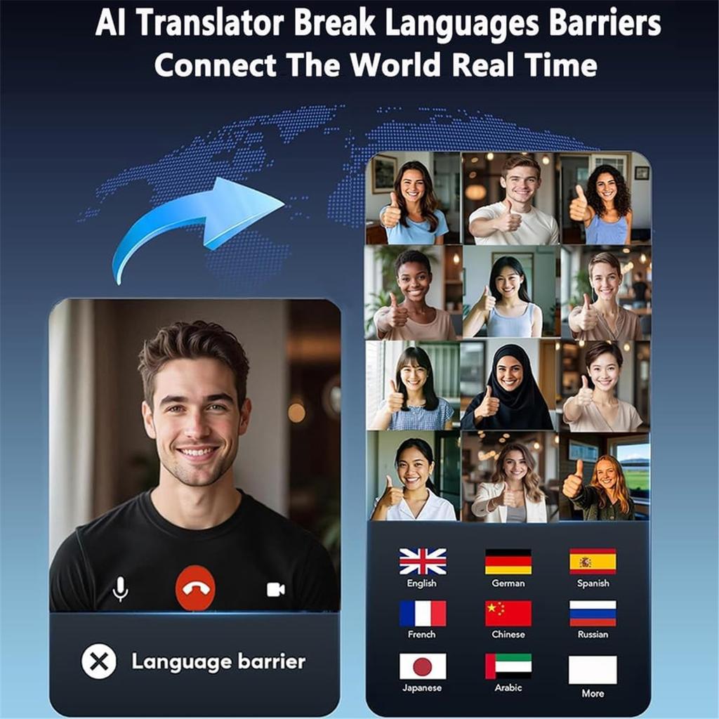 KI Übersetzungs-Ohrhörer Echtzeit-Übersetzer Kopfhörer Audifonos Traductores Englisch Spanisch Offenes Ohr Übersetzungs-Drahtlos-Ohrhörer Perfekt Android iOS