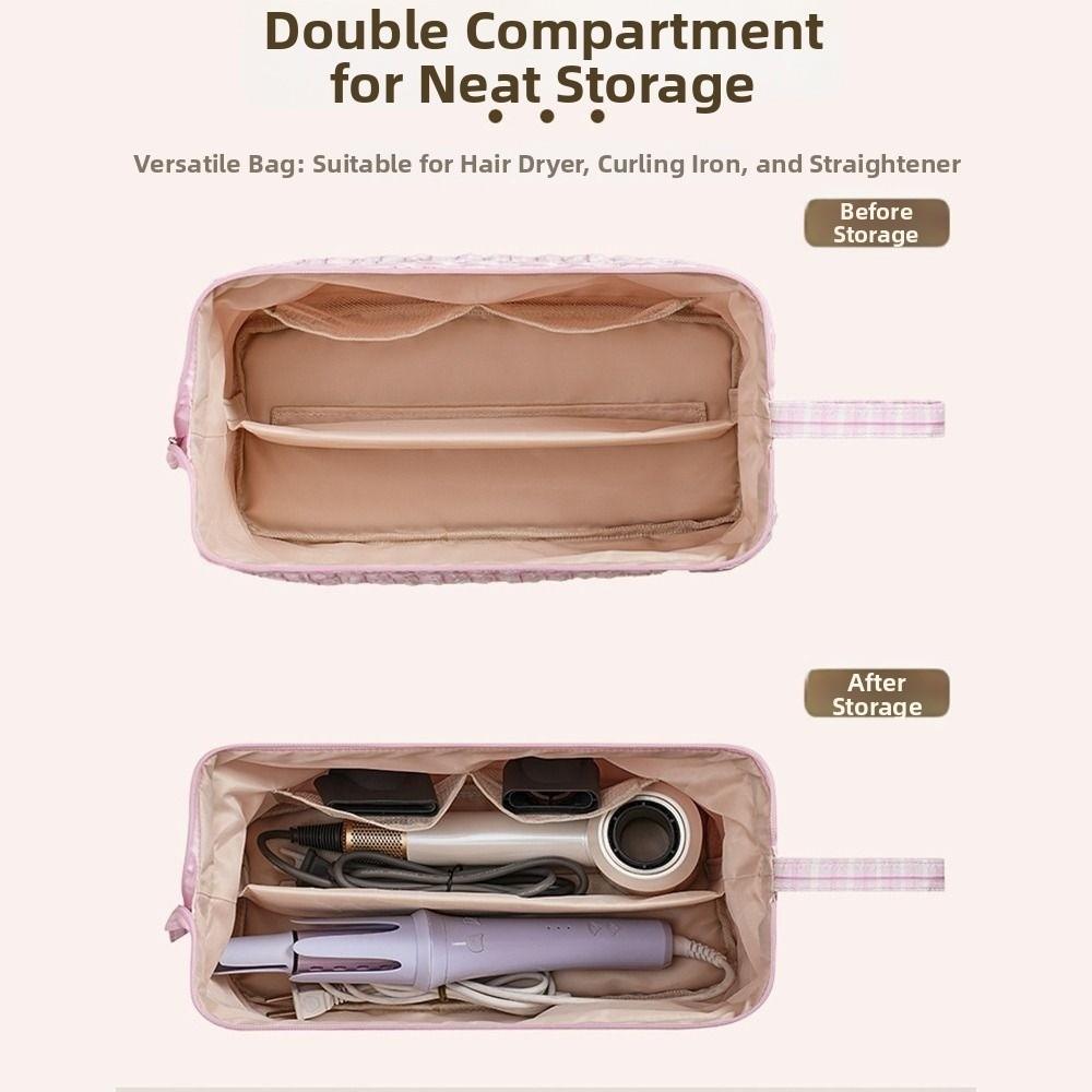 Quilted Cosmetic Bag Bow Print Storage Pouch Gifts Hair Styling Tool Bag