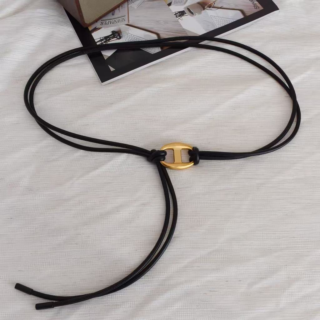 Womens Leather Waist Belt With Metal Buckle For Autumn Winter Coat Accessories чёрный