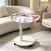 Creative Dried Flower Resin Side Table Wheel Movable Round Romantic End Table Multifunction Balcony Living Room Household Furnis