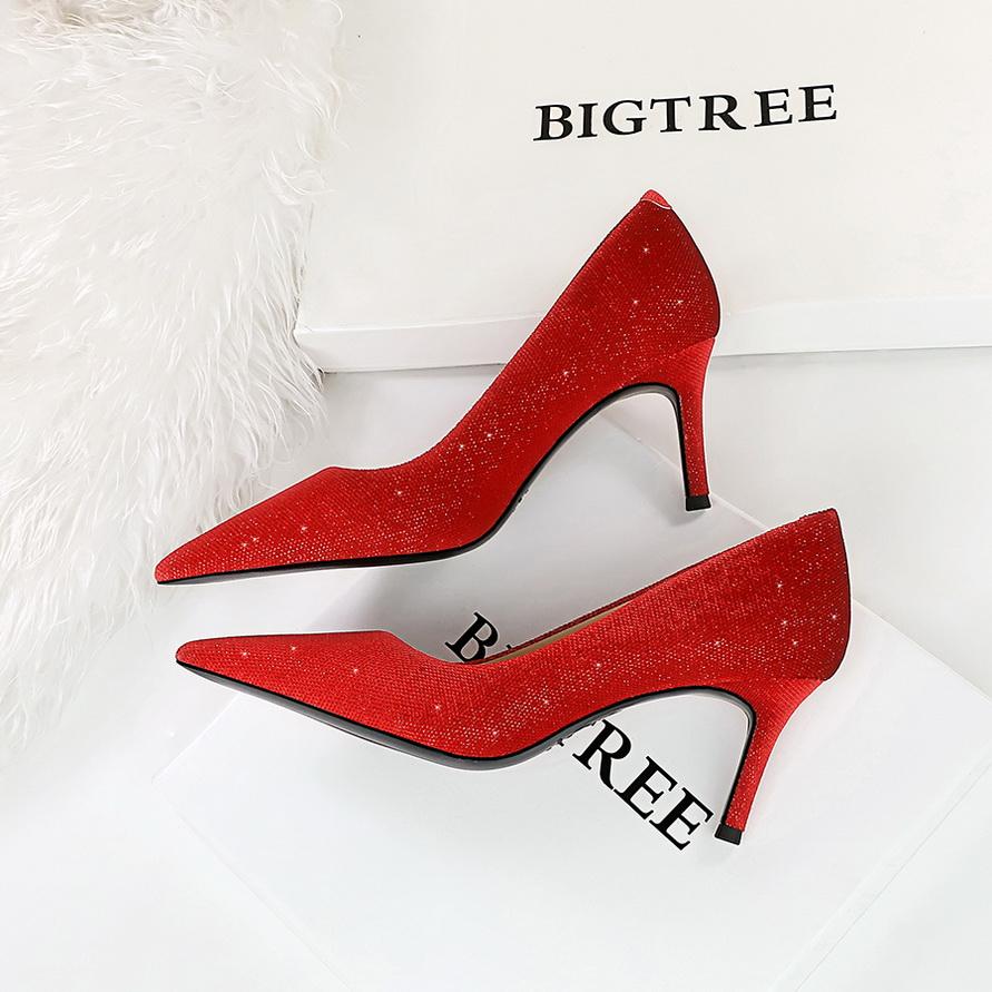 Bankett for kvinner tynne hæler med grunt munn spiss hodelykt Plysjkjerne sko med høye hæler