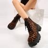 Lucyever Fashion Platform Leopard Boots Women Plus Size Lace Up Ankle Boots Woman Streetwear Thick Sole Motorcycle Booties Mujer