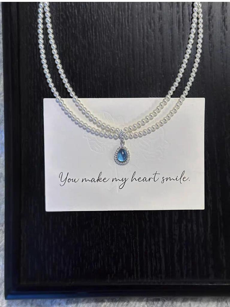 Shi Jia Lux Double-Layer Aquamarine Pearl Choker - French Design Necklace