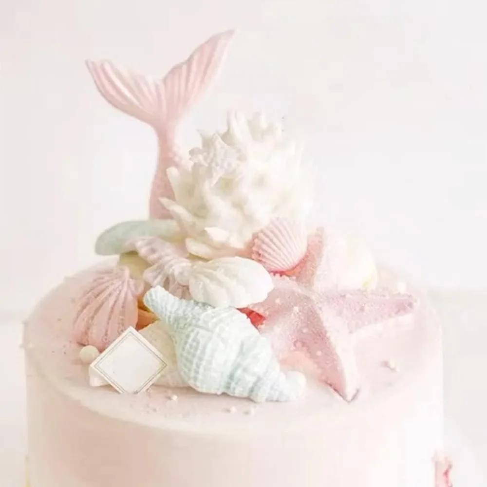 For 4PCS Marine Theme Fondant Silicone Mold Seaweed Sea Fish Crab Coral Conch Sea Shells Shape DIY Handmade Baking Tools