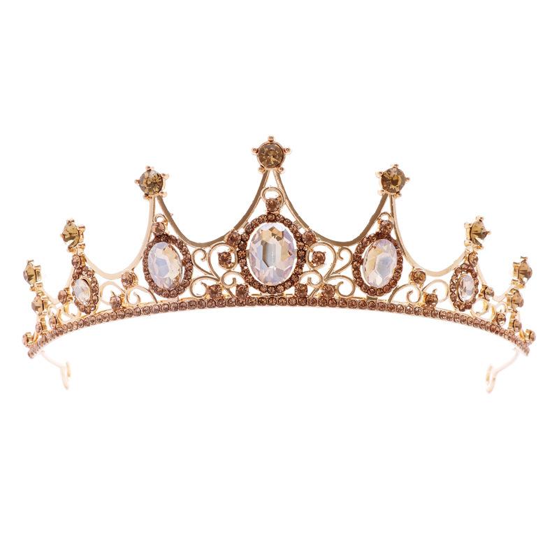 Retro Gold Bride Crown Three Piece Wedding Dress Accessories Crown Headpiece Necklace Earrings