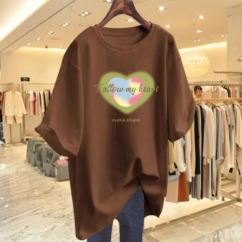 

Cotton short-sleeved t-shirt women s 2025 new loose summer green thin medium and long top half-sleeved t-shirt ns tide XXXL