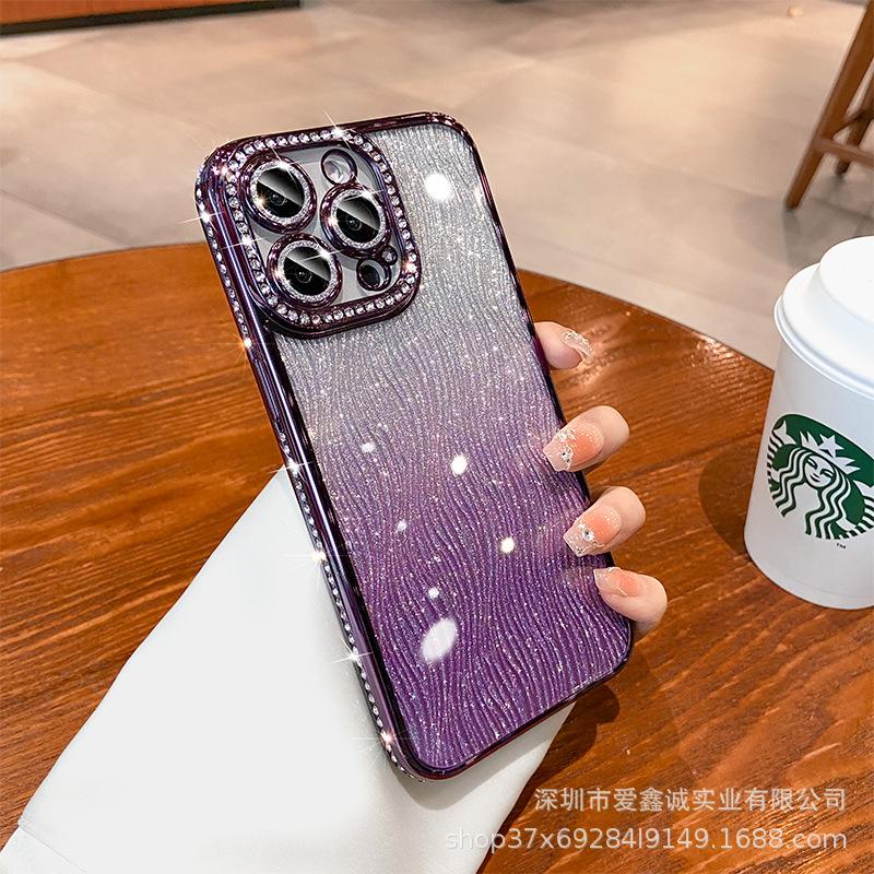 High-end luxury rhinestone glitter lens film is suitable for Apple 16promax mobile phone case iphone14 all-inclusive anti-15.