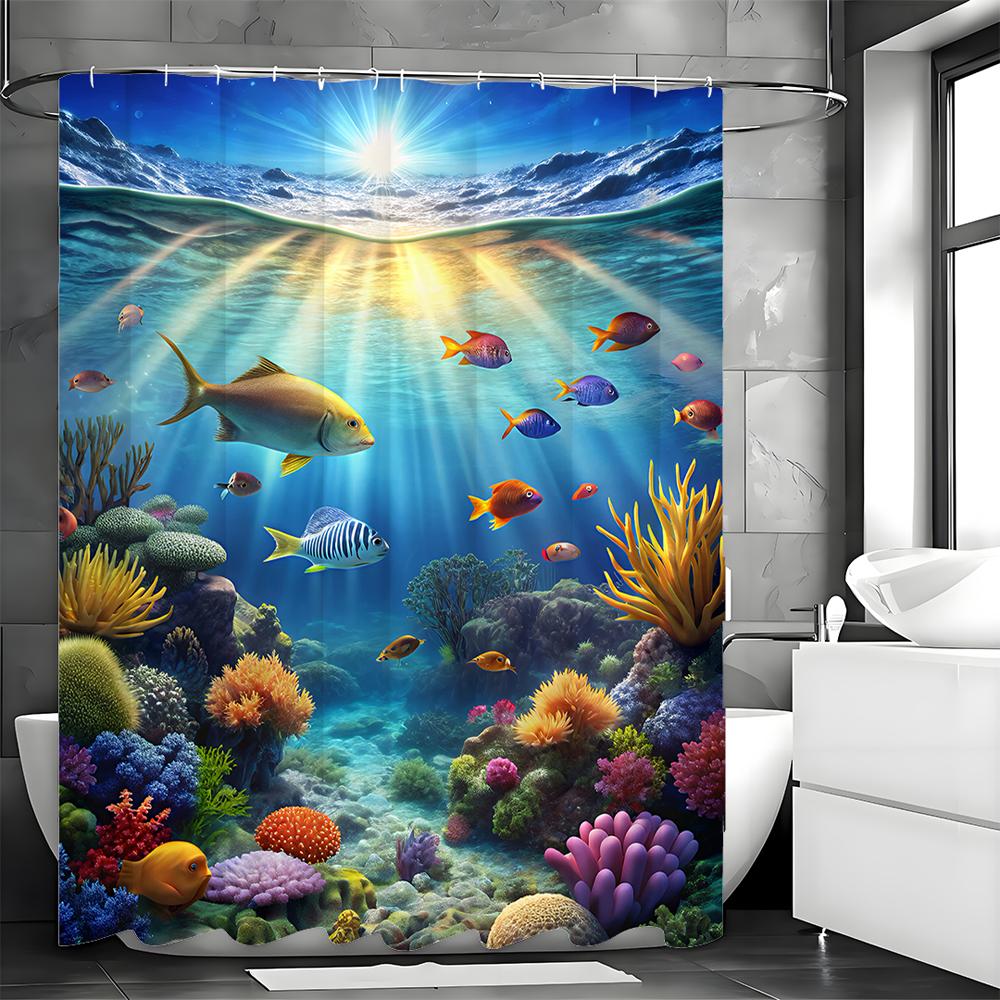 

Подводный мир Водоросли Кораллы Рыбы Занавеска для душа, Декоративная занавеска для душа для ванной, Водонепроницаемая занавеска для душа с крючками 90*180cm