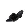 2025 Autumn New European and American Style Pointed Toe Heel Fluffy Temperament Slippers