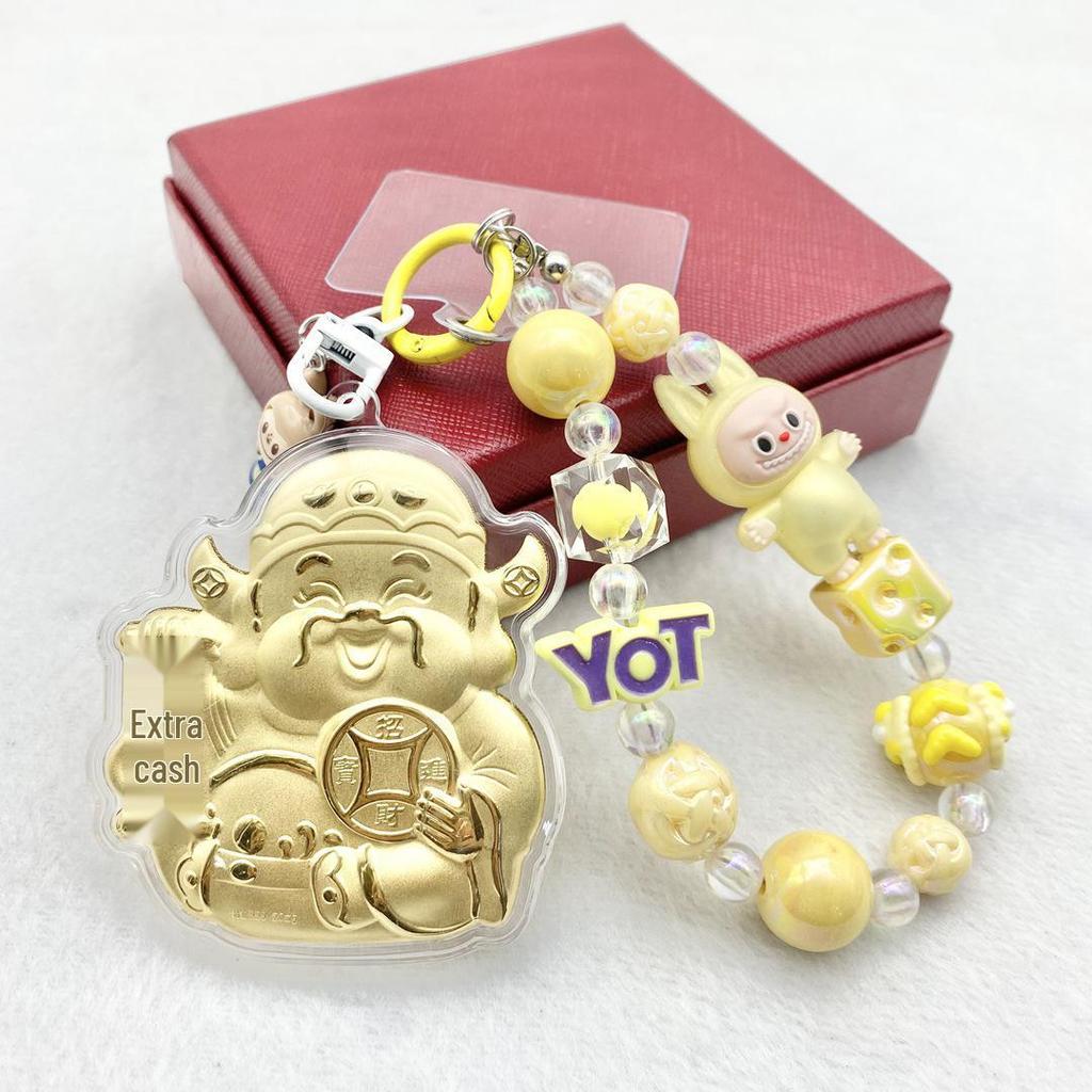 999 Pure Gold God of Wealth Pendant: Versatile Ornament for Phone, Keychain, Car, or Bag