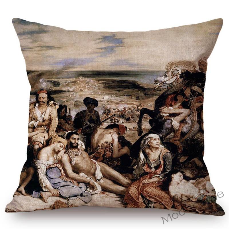 French Painter Eugene Delacroix Liberty Guiding The People Famous Oil Painting Home Decorative Pillow Case Sofa Cushion Cover