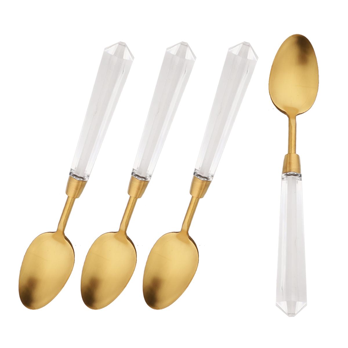 

4Piece Gold Stainless Steel Flatware Set with Clear Acrylic Handle Matte Eating Utensils Dishwasher Safe 20.5cm-dessert spoon-4p золотой