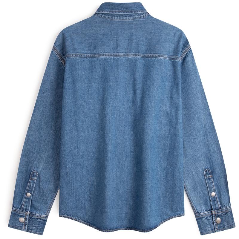 Calvin Klein Casual Minimalist Fabric Label Patch Pocket Cotton Denim Long Sleeve Shirt Men shirts Light-Blue J325545