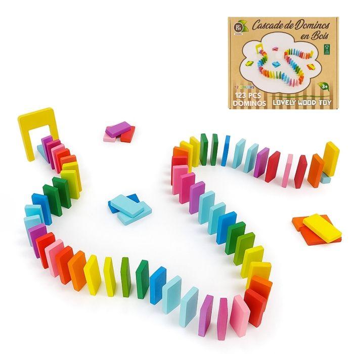 Jeu de Dominos - SHOP-STORY - Cascade de Dominos 123 Pièces - Multicolore - Bois Durable - Éducatif