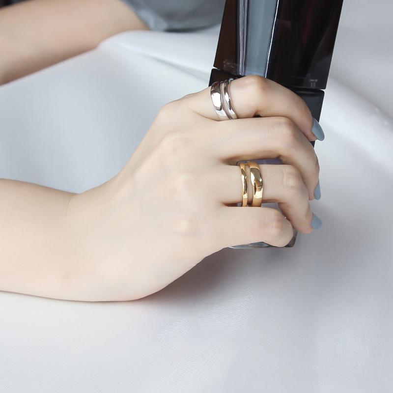 ANENJERY Charming Irregular High Polish Wave Rings Gold Open Rings Jewelry For Women Party Gifts S-R513