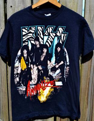 KISS Animalize Tour 1985 Reprint Styl Vintage Czarny S-4XL Koszulka Unisex