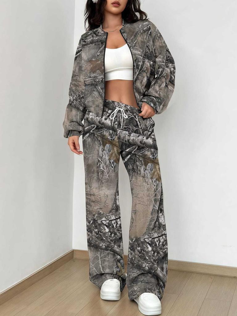 Outdoor Camouflage Herbst Und Winter Neue Europäische Und Amerikanische Damenbekleidung Retro Druck Anzug Damen
