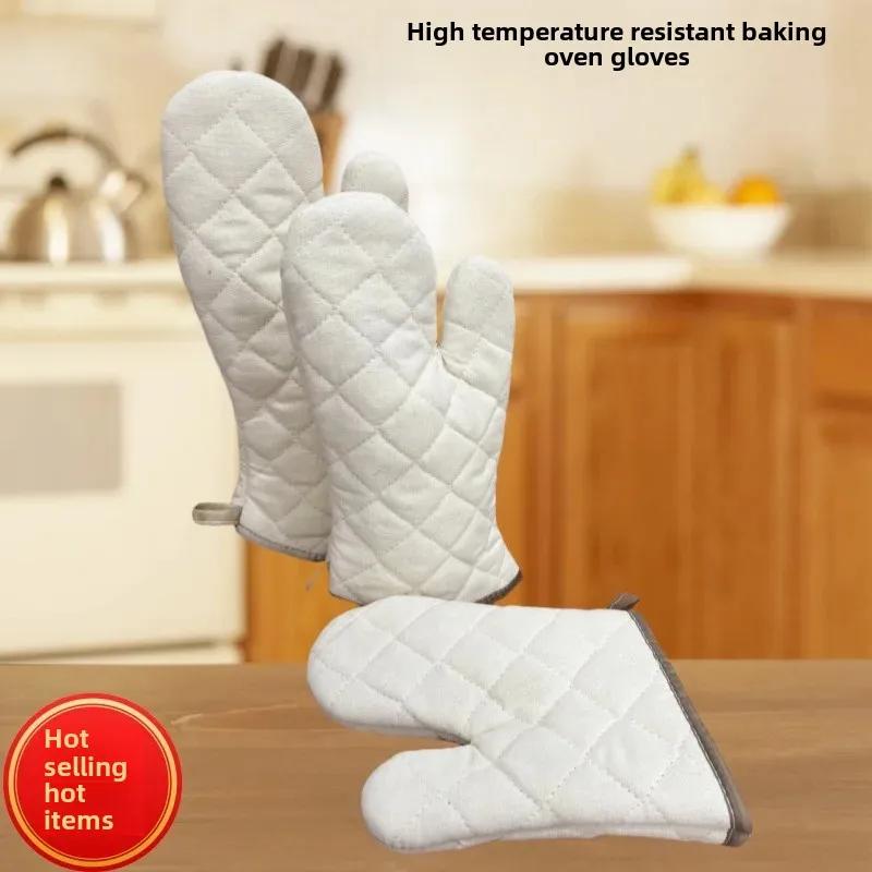 Extended Heat-Resistant Cotton Oven Gloves - Thickened for Kitchen, Microwave, Baking, and Anti-Scalding Protection