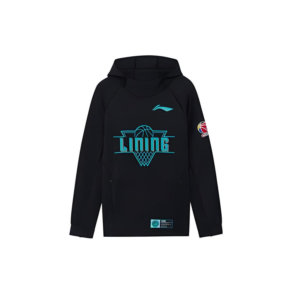 Li-Ning CBA Basketball Series Letter Print Pullover Hoodie Men Tops Black AWDR709-2