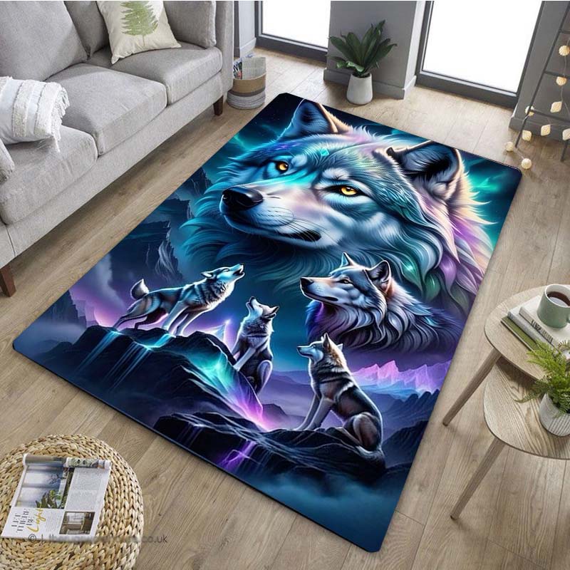 1 Stück Stilvoller Wolf Traumfänger Muster Anti-Rutsch Küchenteppich für Küche Wohnzimmer Schlafzimmer Waschbarer Flanell Teppich