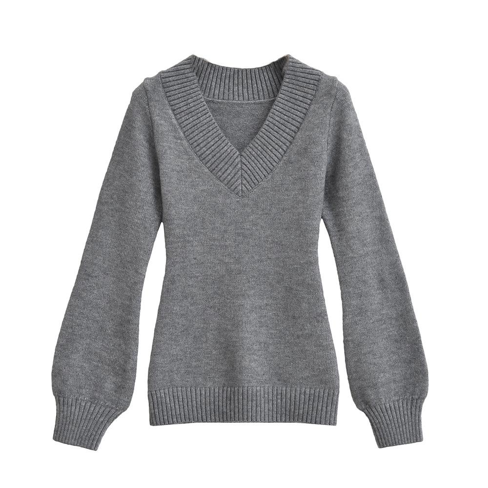 Dorothy Korean V-Neck Spring Solid Sweater - Women's Knitted Straight Waisted Top
