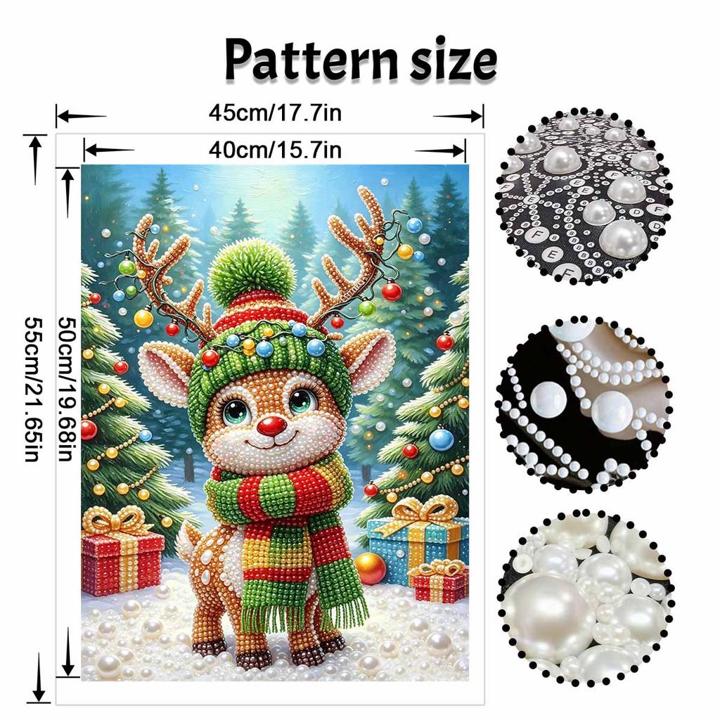Christmas Reindeer Pearl Bead Painting Kit Cute Deer Winter Scene Frameless Canvas Art Relaxing Night Craft Home Decor Xmas Gift