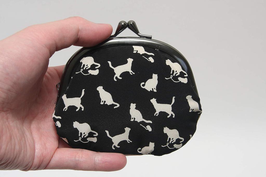Hasegawa Coin Handcrafted by Kyoto Made in Japan Cat-patterned Purse, Artisans, (Black)