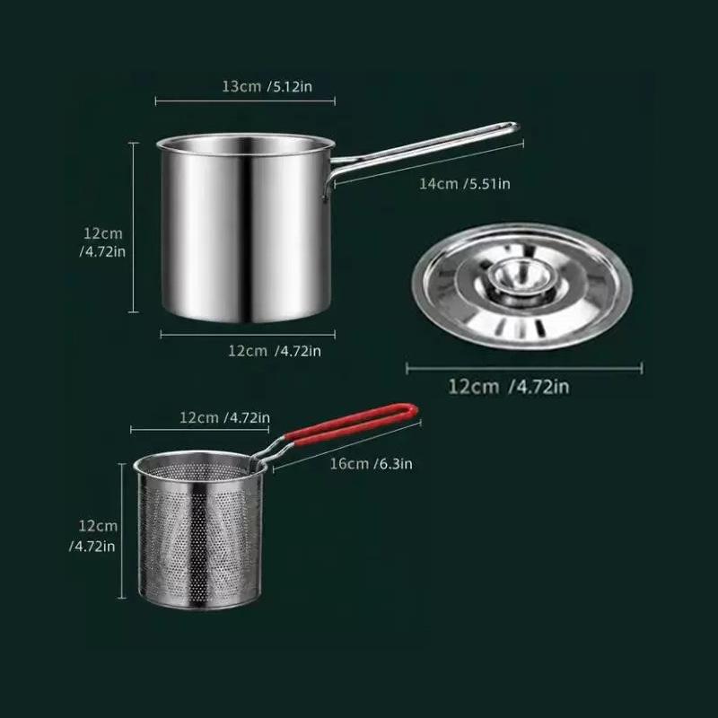 Mini 304 Stainless Steel Deep Fryer for Eggs & Oil-Saving, Multi-functional for Induction & Gas Cookers.