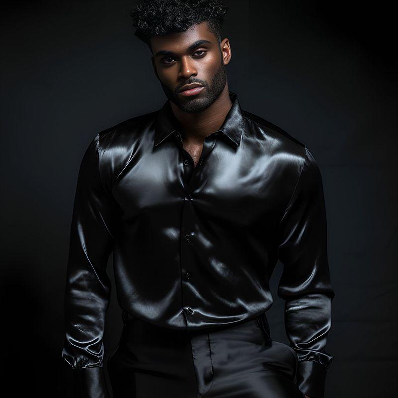 2025 Men's Shiny Satin Long-Sleeve Shirt - Spring/Autumn Trendy Nightclub Style.