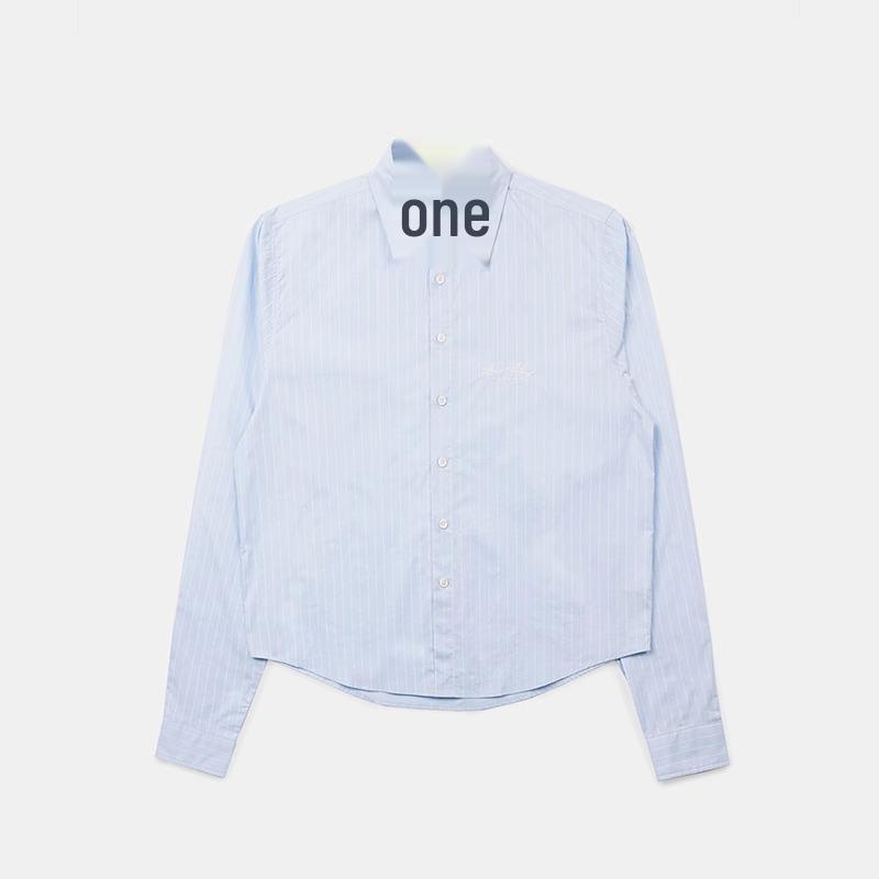 Korean Badblood BCAC Series Women s Polo Collar Striped Long Sleeve Shirt - Trendy Niche Design Medium синий