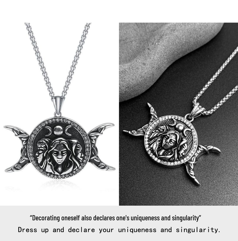 Xiweier Dark Double Moon Pendant Necklace - Unisex Style