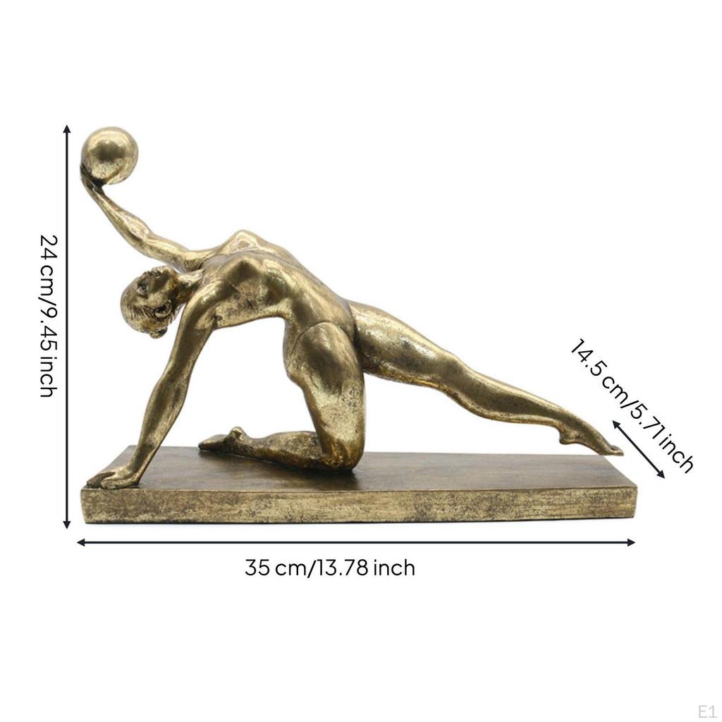 Metal Gymnast Figurine Extended Pose Statue Holding Sphere Home Decor for Living Room,