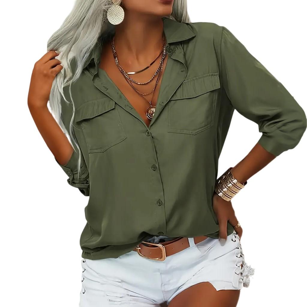 Long Sleeve Linen Shirts For Women Button Down Loose Color Blouse Lightweight Casual Lapel Tunic Tops