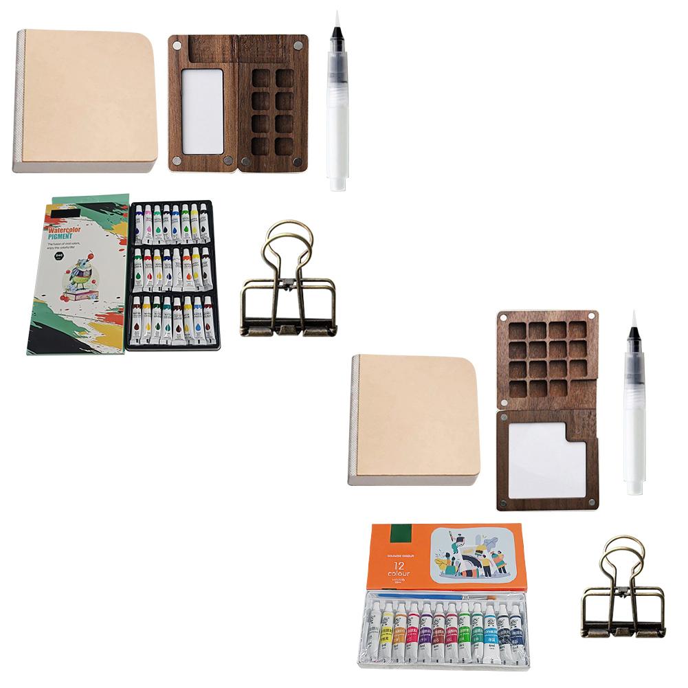 Travel Paint Palette Pocket Artist Watercolor Set Mini Watercolor Palette Set Wooden Grid Paint Box Gift for Kids