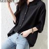 MODIQUE Sommer Plus Größe Frauen Baumwolle Leinen 5990 Bluse Shirts POLO Sommer Büro Dame Mäntel Oversize Solide Offenen Stich tasten