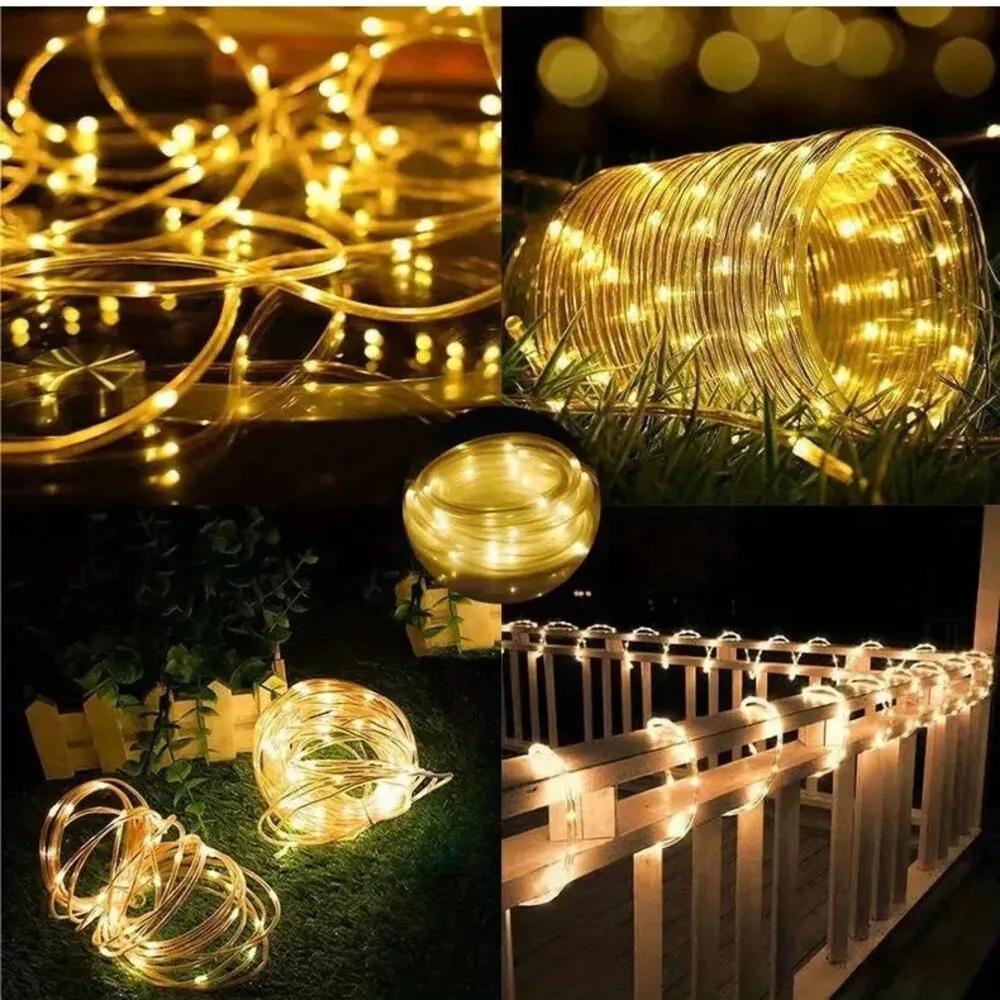 Outdoor Solar Tube Rope Led Light Garden Christmas Decoration Fairy String Light 32m/22M/12M/7M Outdoor Wedding Party Led Lamp