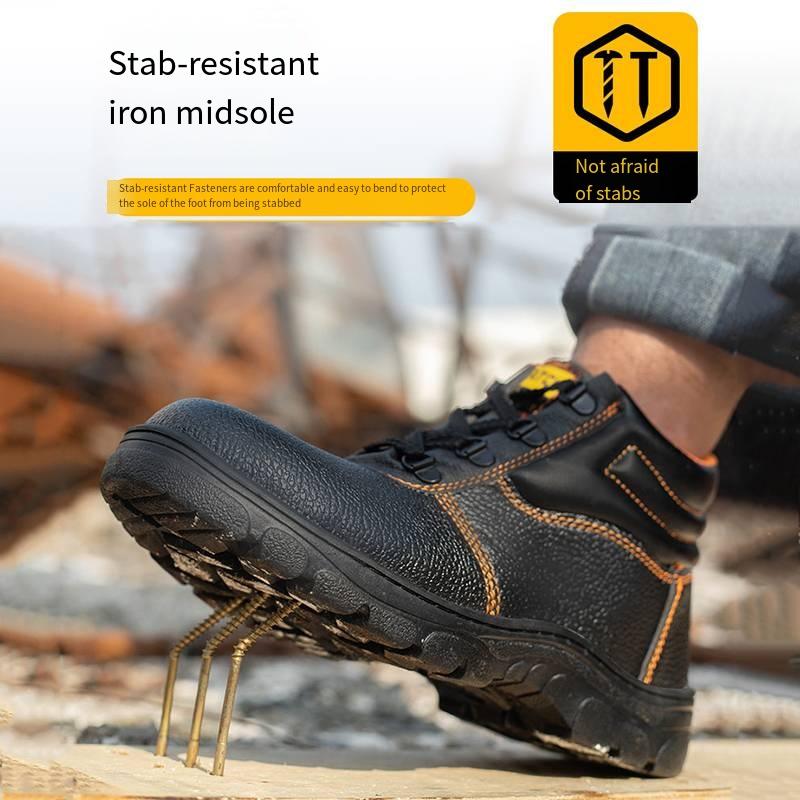 Oulylan Male Anti Smashing Work Footwear Solid Color Steel Toe Security Shoes Puncture Proof Waterproof Safety Boots for Men