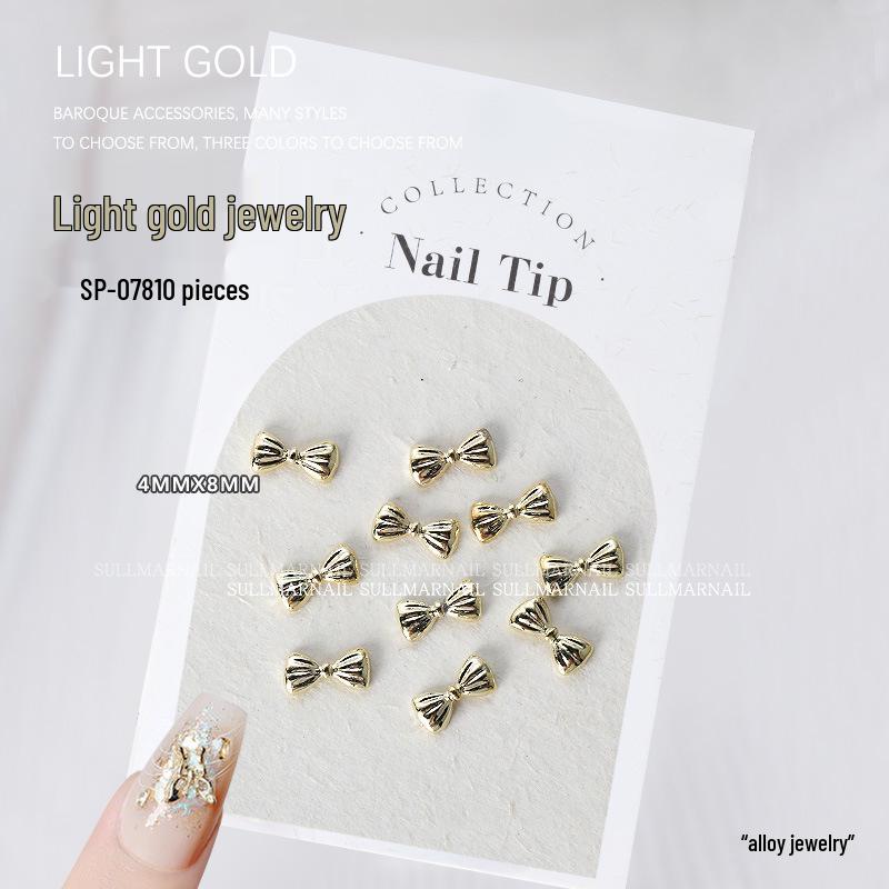 Golden Butterfly 3D Nail Art Set - 10 Pieces of Light Gold Ribbon Bow Decorations
