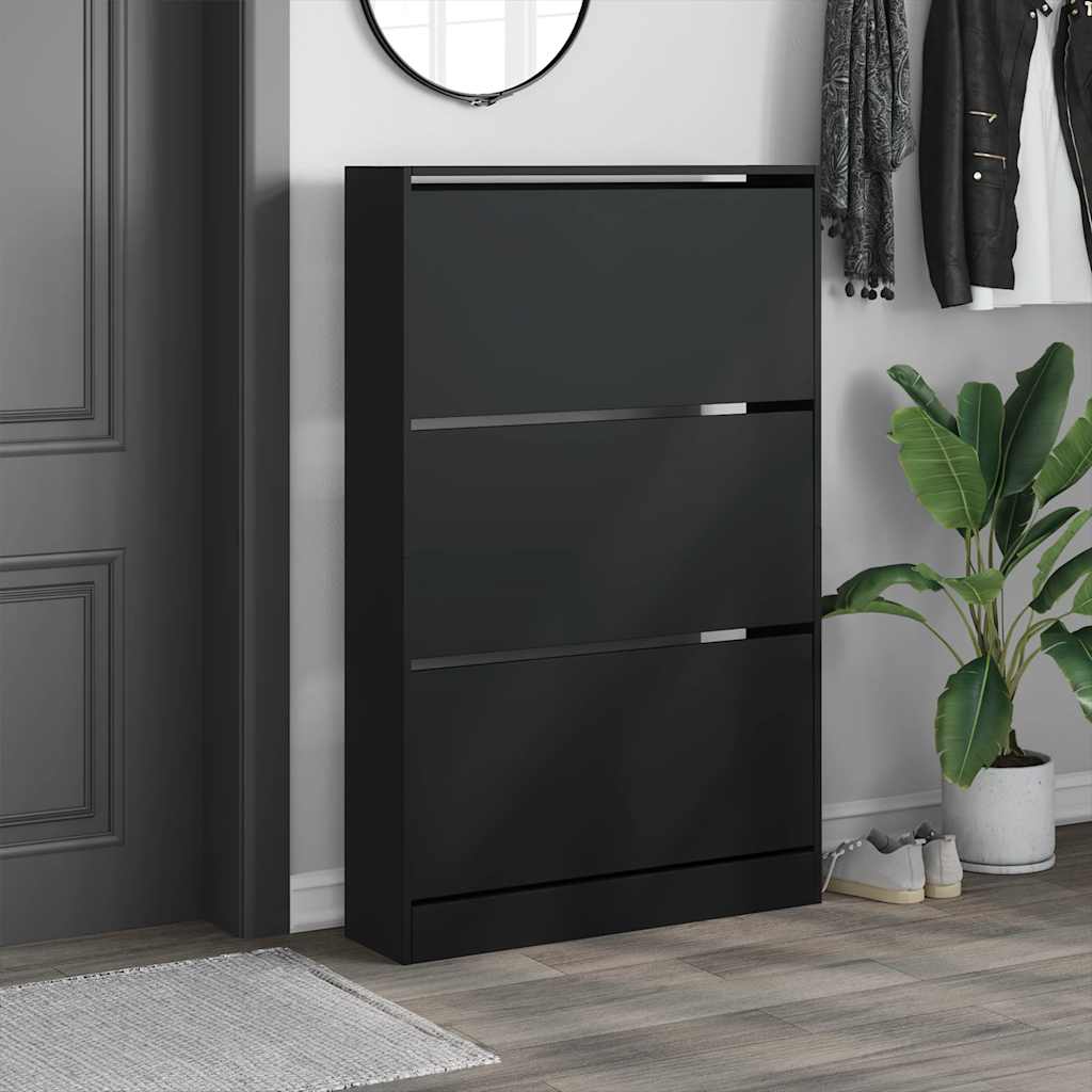 Shoe Cabinet Black 80 x 21 x 125.5 cm Engineered Wood
