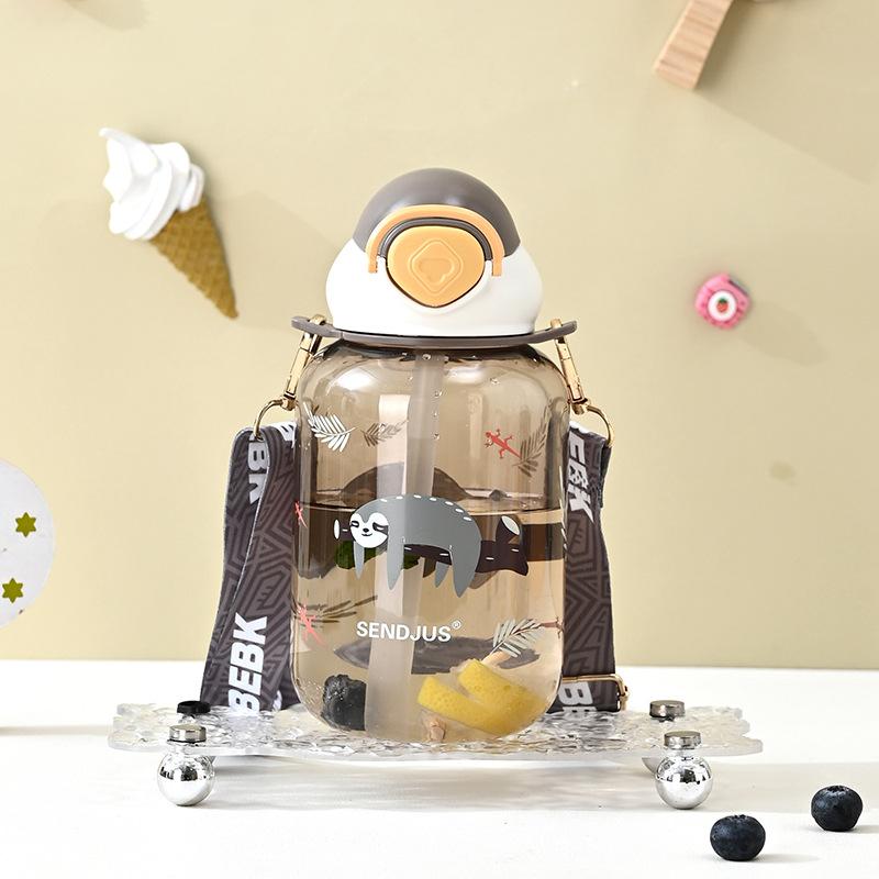 Water bottle new cartoon children's straw cup creative student portable plastic water cup large capacity boys and girls bouncing cup