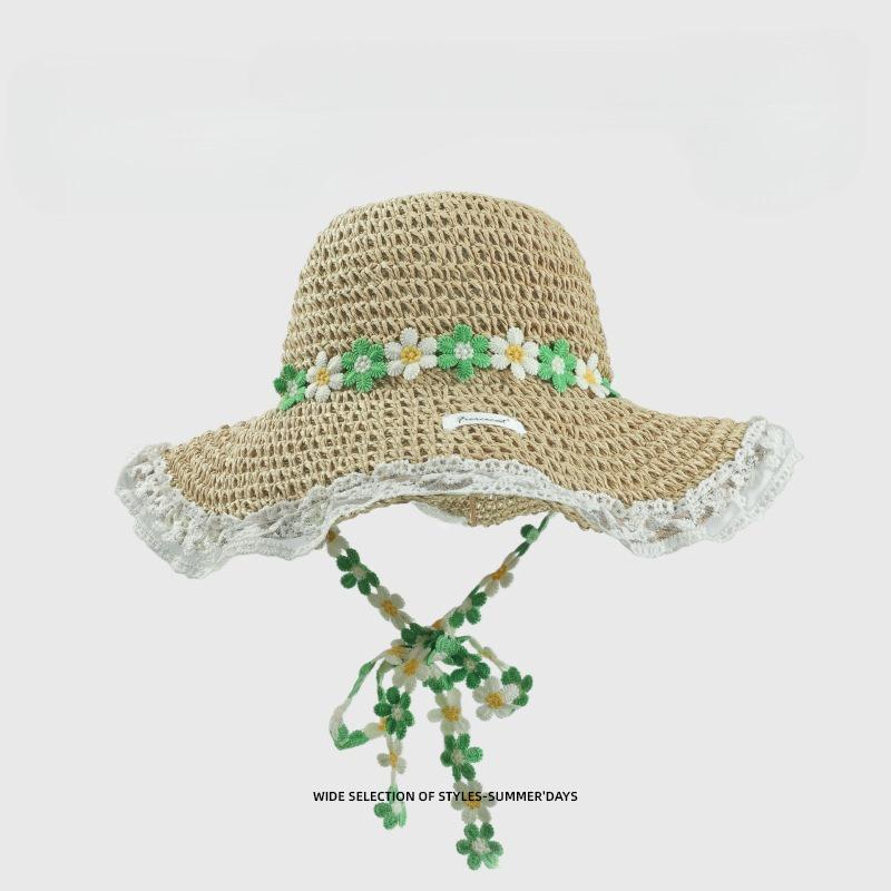 Summer Seaside Beach Straw Hat Female Versatile Outdoor Sunscreen UV Protection Sun Hat Bucket Hat Fresh and Sweet